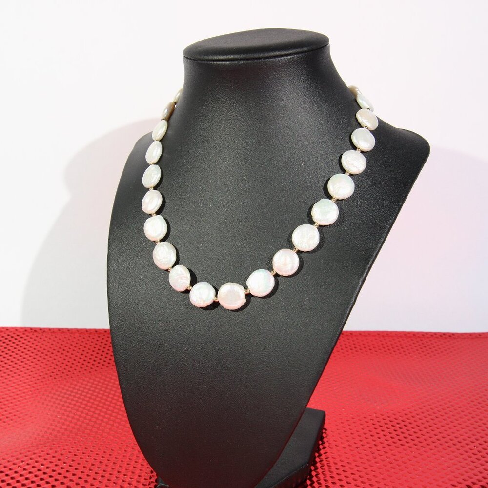 Freshwater Coin Pearls Necklace and .925 Sterling Silver